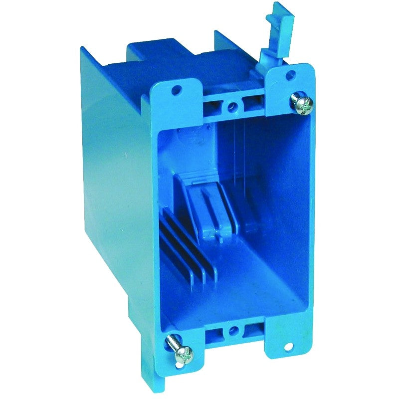 Carlon B120R Outlet Box, 20 cu-in, 1-Gang, PVC, Blue, Clamp