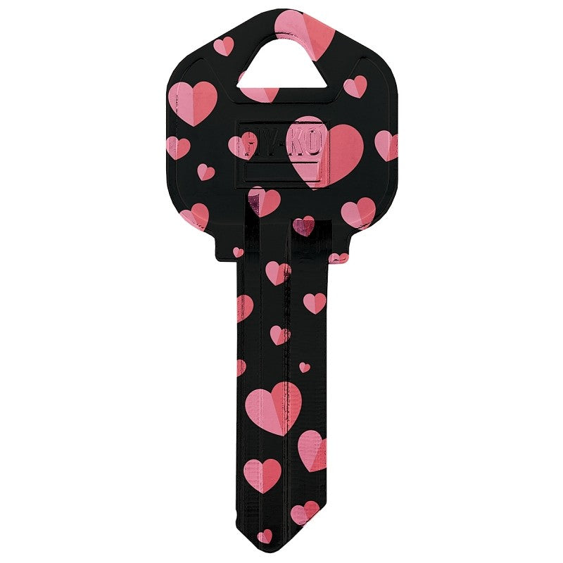 Hy-Ko 16010KW1-30 Key Blank, Black/Pink Heart, Brass, Nickel-Plated, For: Kwikset KW1 Keyways, KW1 Key Number (Pack of 10)