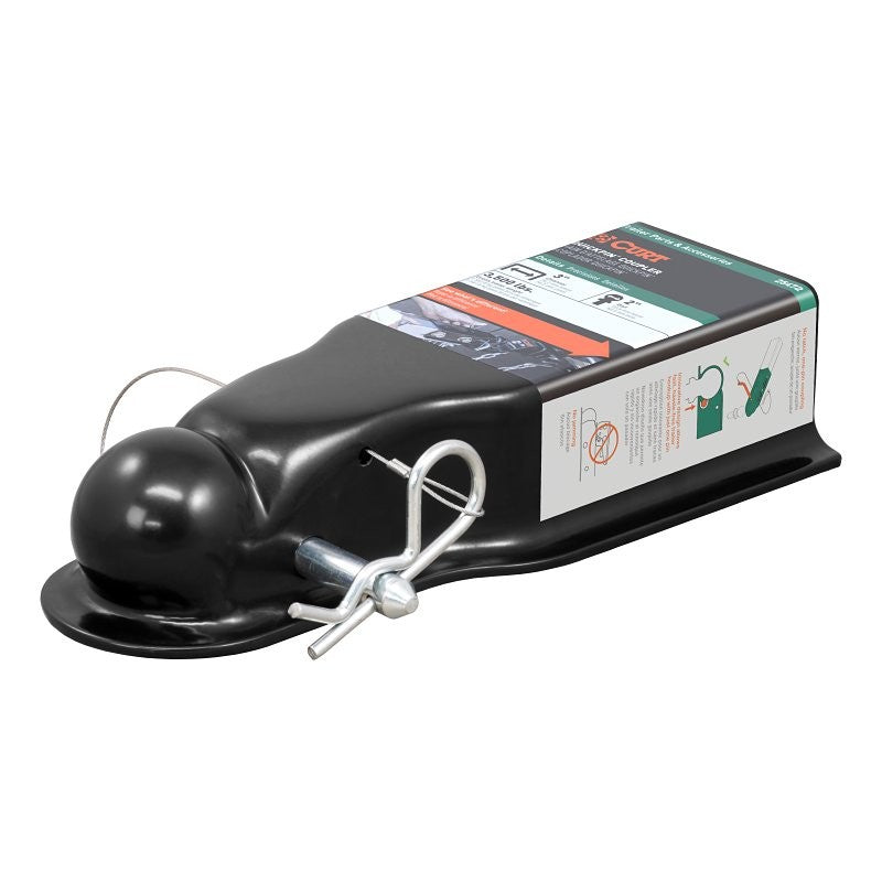 Curt QuickPin Series 25472 No-Latch Trailer Coupler, 3500 lb, 2 in Ball, Powder-Coated, Black, 1/PK