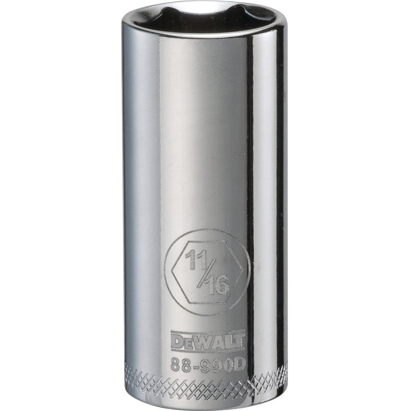 DEWALT DWMT88990OSP Drive Socket, 11/16 in Socket, 3/8 in Drive, 6-Point, Vanadium Steel, Polished Chrome