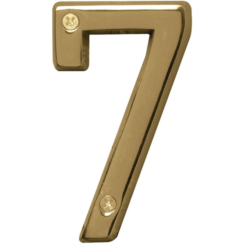 Hy-Ko Prestige Series BR-42PB/7 House Number, 2.938 in W x 6.875 in H Dimensions, Character: 7, 4 in H Character, Brass (Pack of 3)