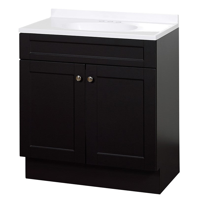 Zenna Home SBC30CH 2-Door Shaker Vanity with Top, 30 in W, 18 in D, 35 in H, Wood, Espresso, Cultured Marble Sink, 1 EA