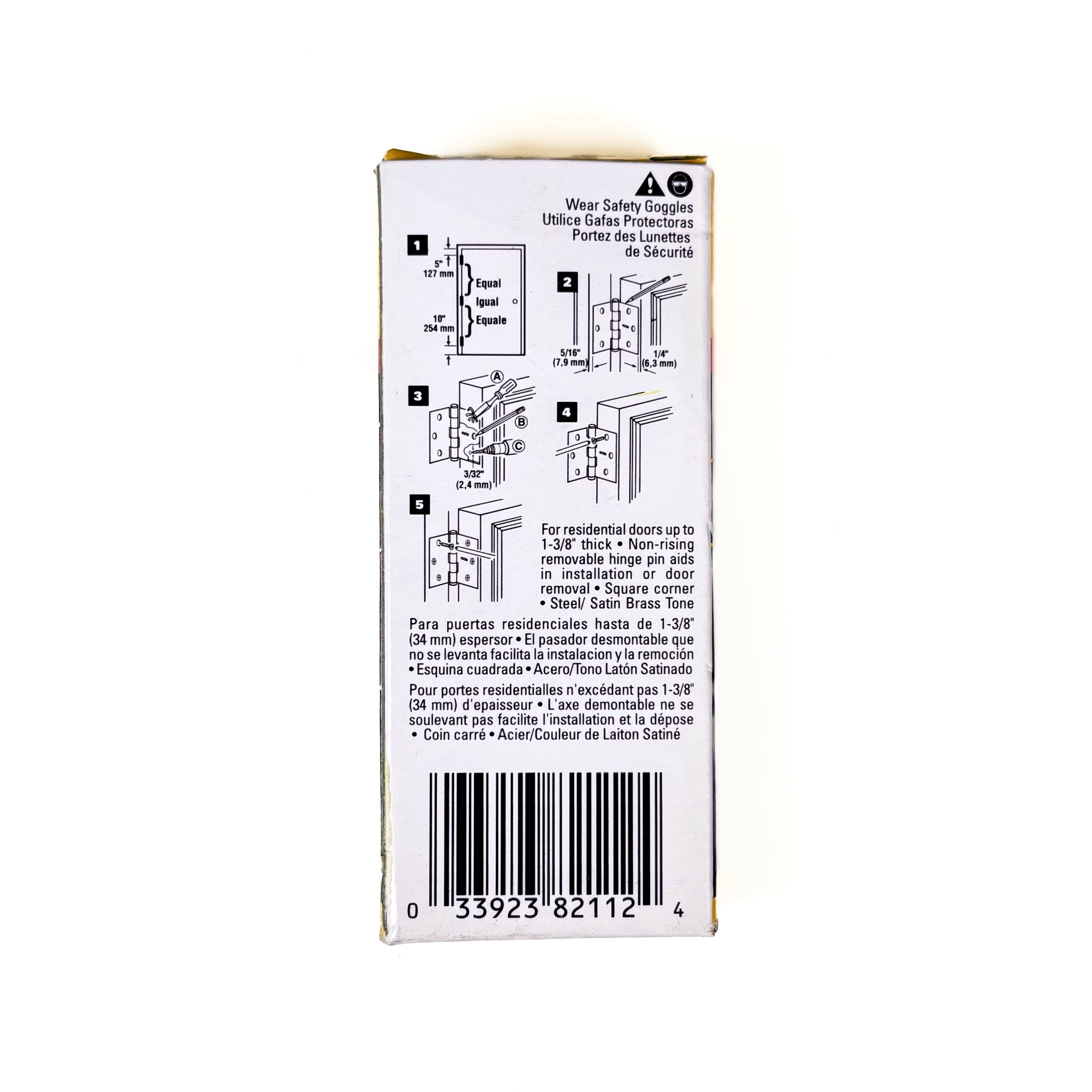 Door Hinges 3 Inch Square Corner Satin Brass 2 Pack (POS)
