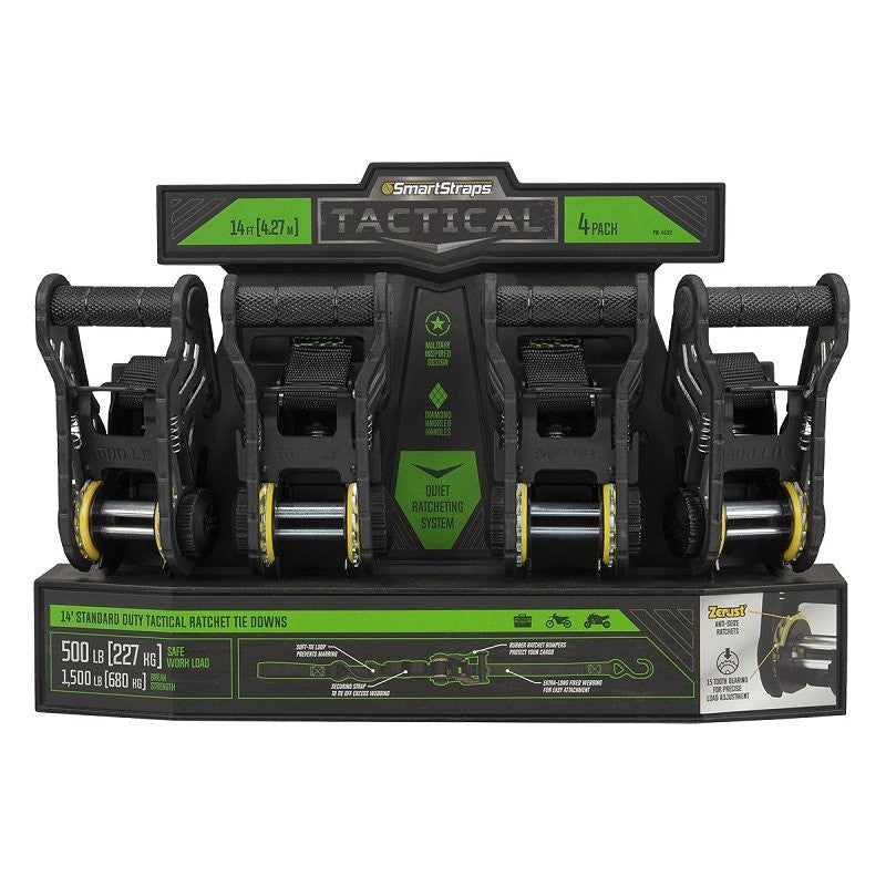 SmartStrap 4630 Tactical Tie-Down, 1 in W, 14 ft L, Polyester, Dark Gray, 500 lb Working Load, S-Hook End