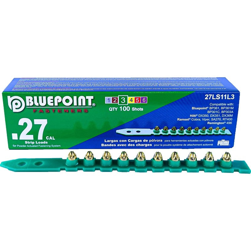 Blue Point Fasteners 27LS11L3P Powder Load, 0.27 Caliber, Power Level: 3, Green Code, 6.8 mm Dia, 11 mm L (Pack of 10)