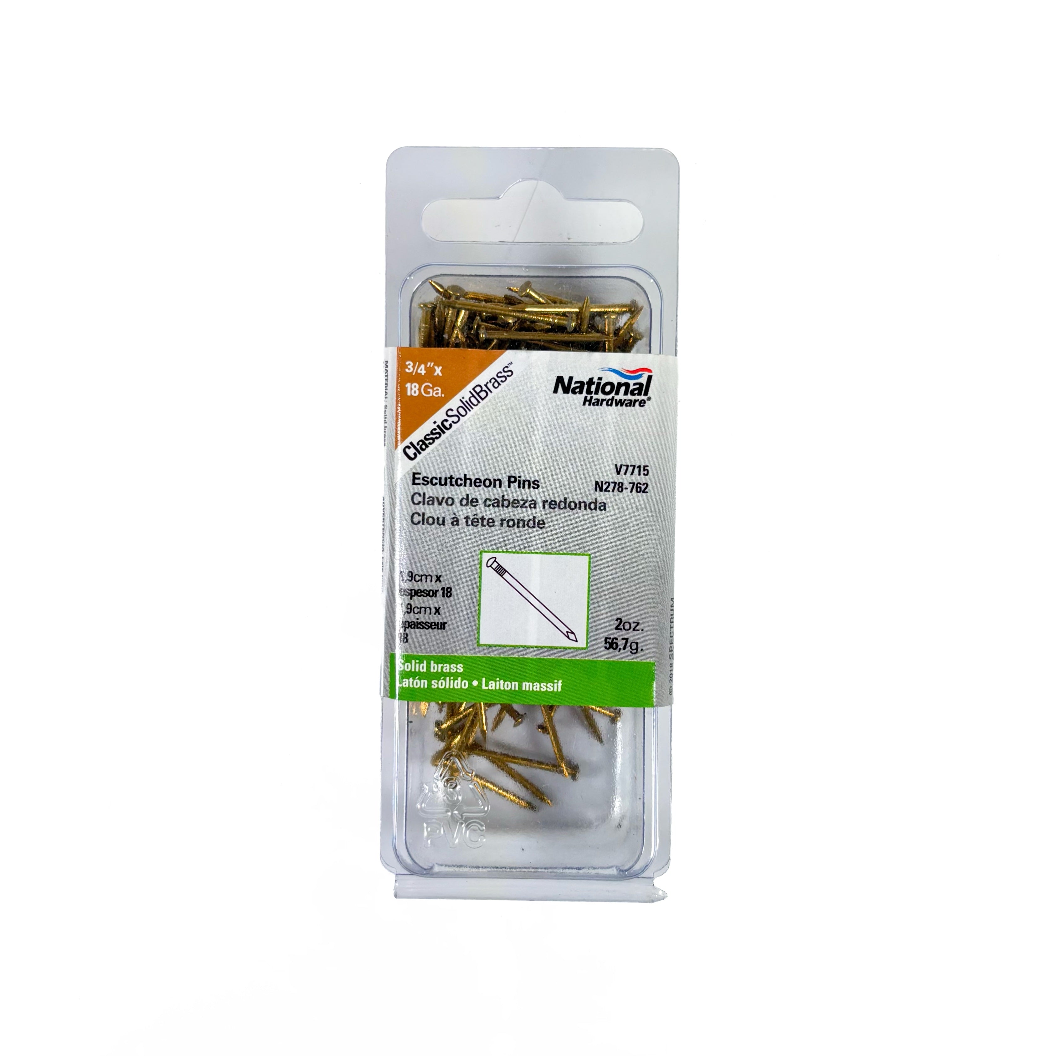 Escutcheon Pins Solid Brass 18 Gauge By 3/4 Inch