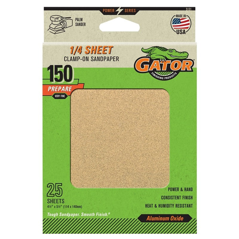 Gator 5131 Sanding Sheet, 5-1/2 in W, 4-1/2 in L, 150 Grit, Fine, Aluminum Oxide Abrasive, Paper Backing