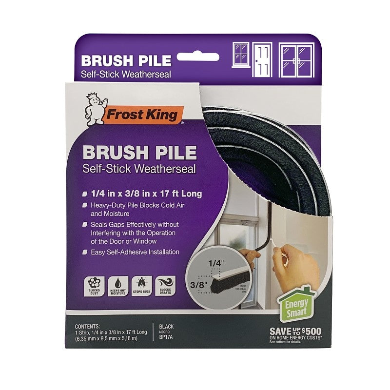 Frost King BP17A Brush Pile Weatherseal, 1/4 in W, 17 ft L, Rubber, Black
