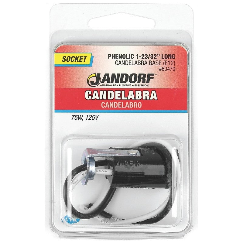 Jandorf 60470 Lamp Socket, 1.72 in W Dimensions, 125 V, 75 W, Phenolic Housing Material, Black