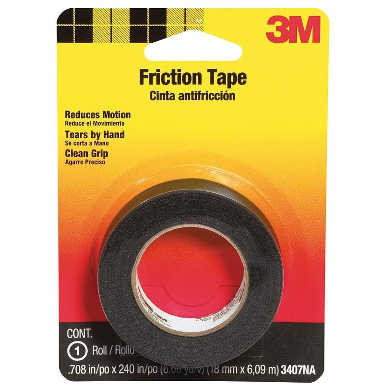 Scotch 3407 Friction Tape, 20 ft L, 3/4 in W, PVC Backing, Black