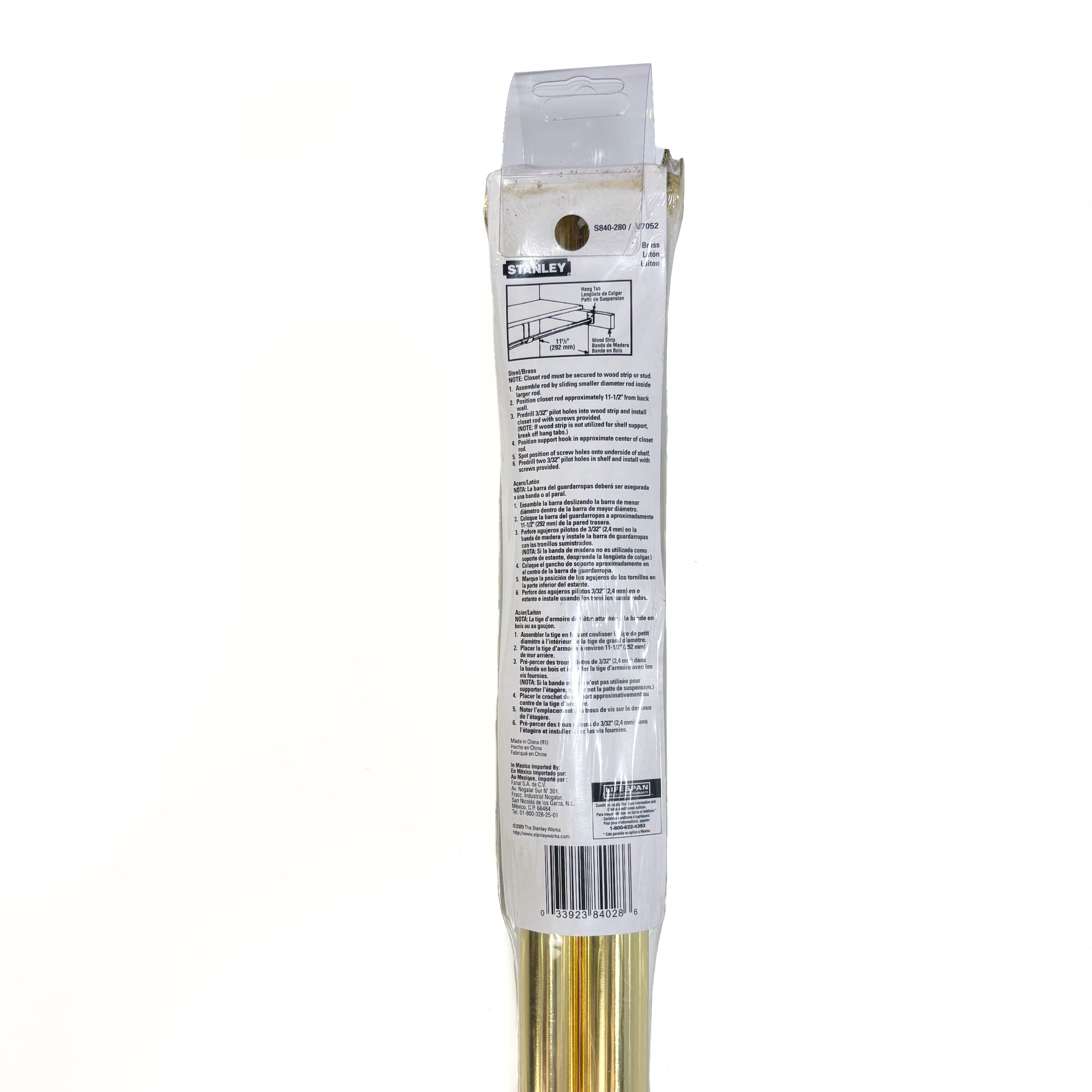 Adjustable Closet Rod With Ends 72 Inch To 120 Inch Brass Plated Steel