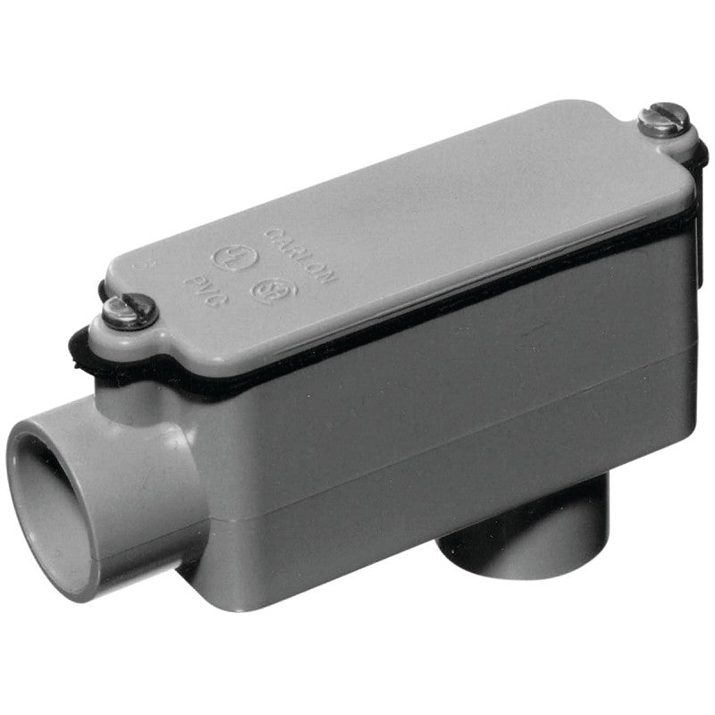 Carlon E986HR Conduit Body, 1-1/2 in Hub, 6-13/32 in OAL, PVC, Gray, Includes: Foam-in-Place Gasket