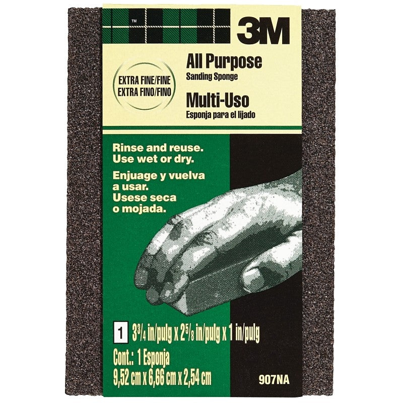 3M SandBlaster 907NA Sanding Sponge, 3-3/4 in L, 2-5/8 in W, Extra Fine, Fine