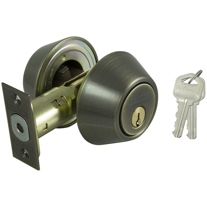 ProSource DB82V-PS Deadbolt, 3 Grade, Antique Brass, 2-3/8 to 2-3/4 in Backset, KW1 Keyway, 1-3/8 to 1-3/4 in Thick Door (Pack of 3)
