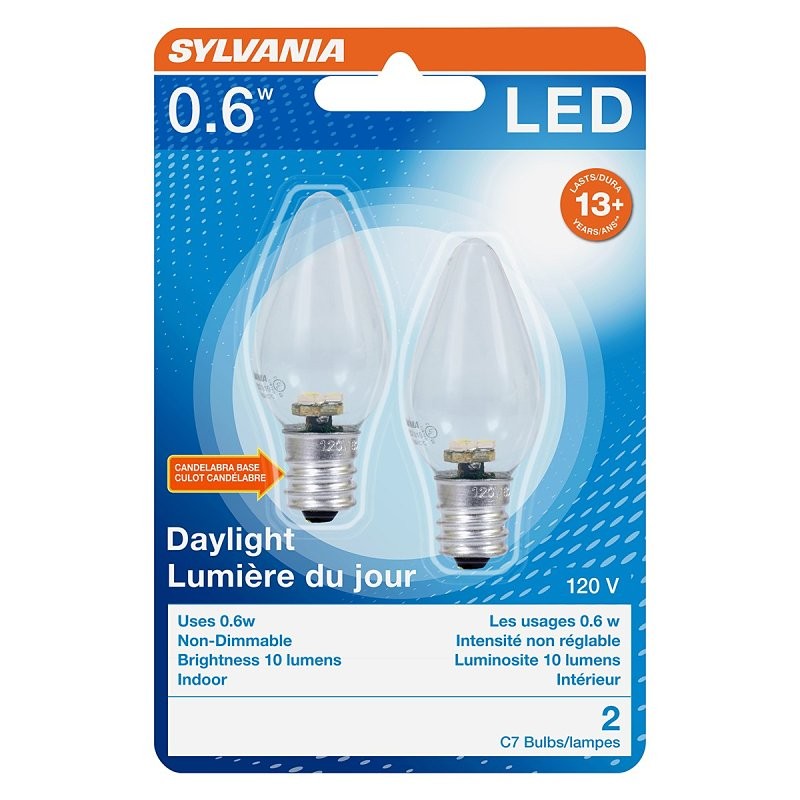 Sylvania 78563 LED Lamp, Decorative, C7 Lamp, 11 W Equivalent, E12 Lamp Base, Clear, White Light, 6500 K Color Temp