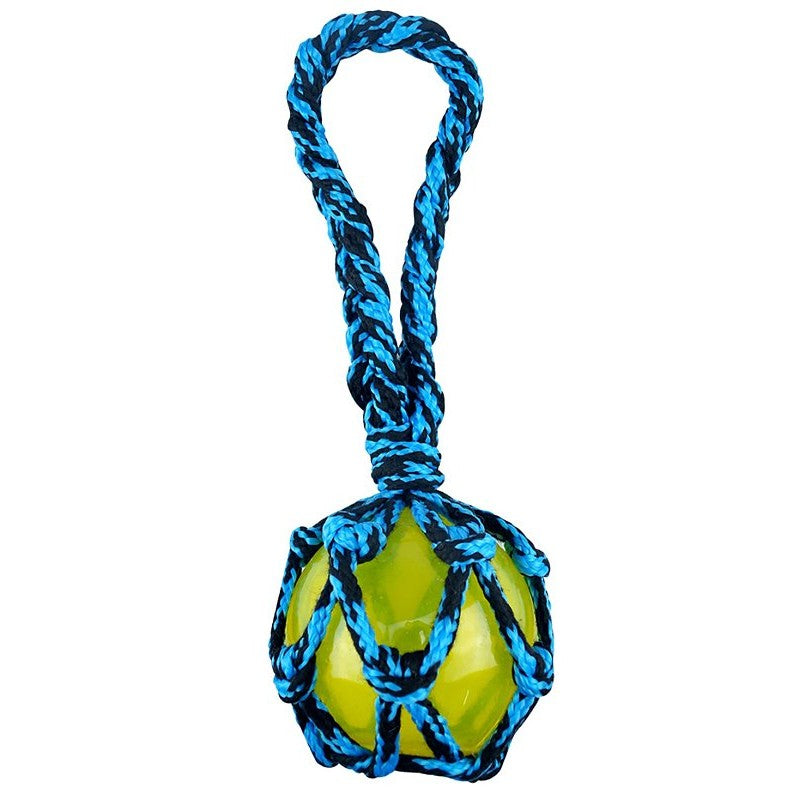 Pet Park Blvd US2044 19 Dog Toy, Squeaker Toy, Paracord Rope Tug with Squeaky Ball, Blue