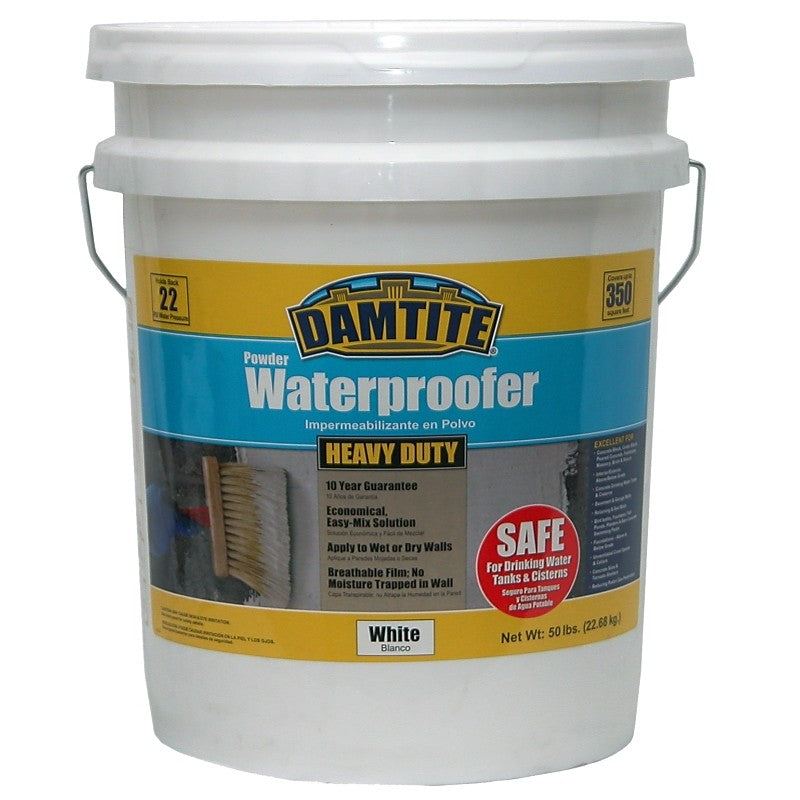 Damtite 01551 Foundation Coating, White, Powder, 50 lb Pail
