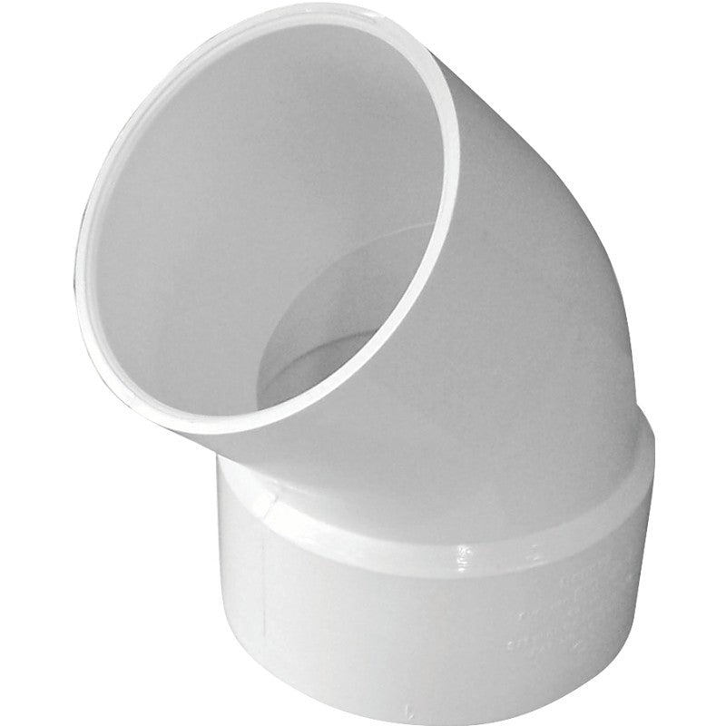 Canplas 414196BC Street Pipe Elbow, 6 in, Spigot x Hub, 45 deg Angle, PVC, White