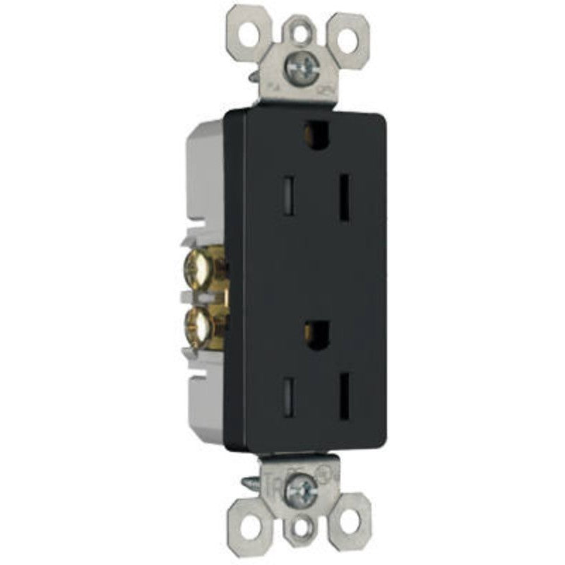 Pass & Seymour radiant Series 885TRBKCC8 Duplex Receptacle, Thermoplastic, Black, 2-Pole, 15 A, 125 V, NEMA: 5-15R