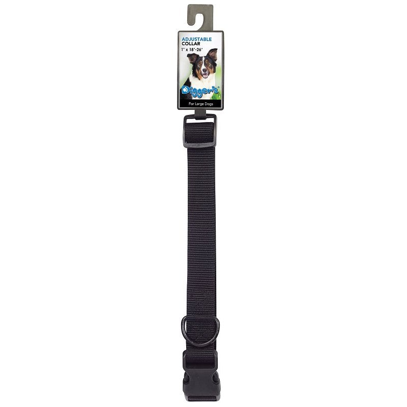 Boss Pet PDQ 2958003 Adjustable Dog Collar, 18 to 26 in L Collar, 1 in W Collar, Nylon, Black