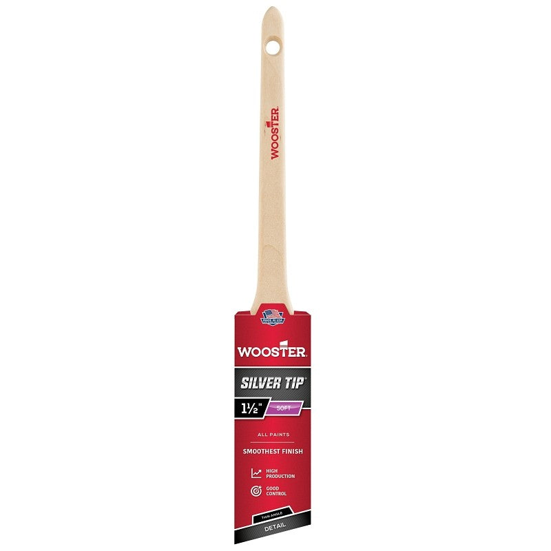Wooster 5224-1-1/2 Paint Brush, Silver/White, Birch Hardwood Handle, 1-1/2 in W, 2-3/16 in L Bristle, Polyester Bristle