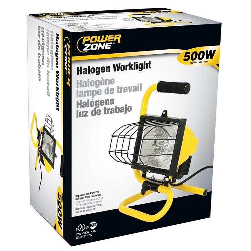 PowerZone ORHL500W03 Work Light, 1-Lamp, Halogen Lamp, 8000 Lumens, Yellow