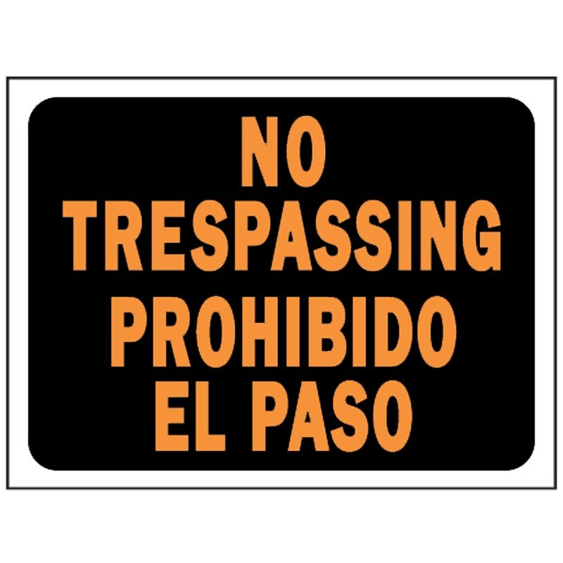 Hy-Ko Hy-Glo Series 3070 Identification Sign, 8-1/2 x 12 in, Rectangular, NO TRESPASSING, Black Background, 10/PK (Pack of 10)
