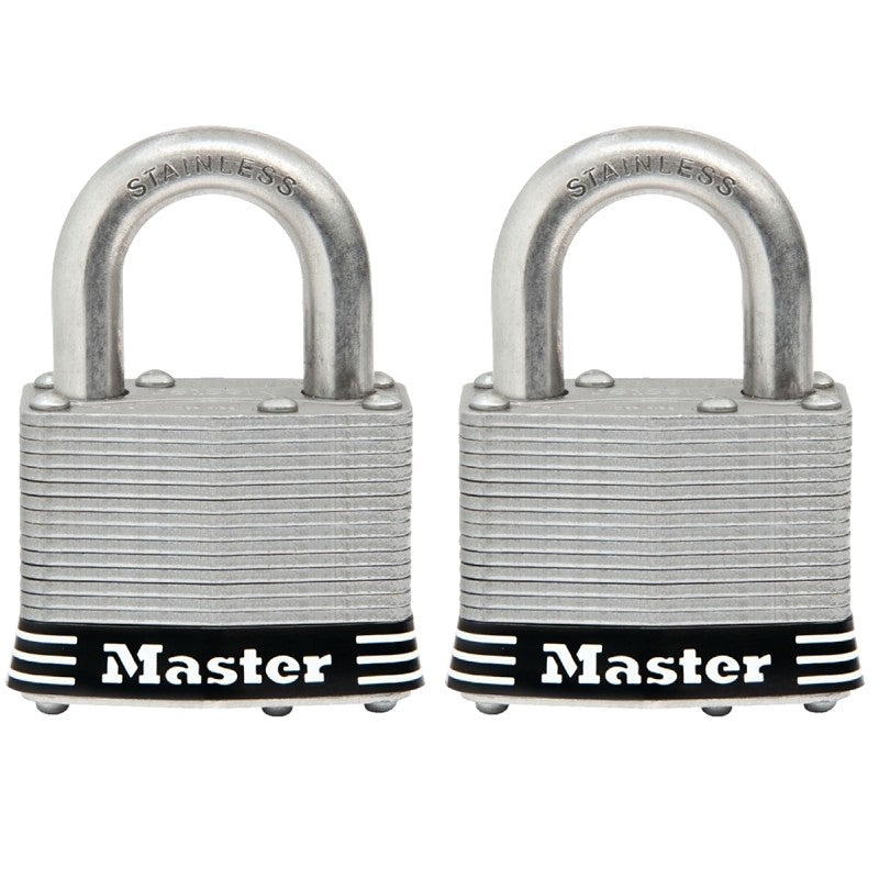 Master Lock 5SSTHC Keyed Padlock Set, Keyed Alike Key, 3/8 in Dia Shackle, 1 in H Shackle, Stainless Steel Shackle