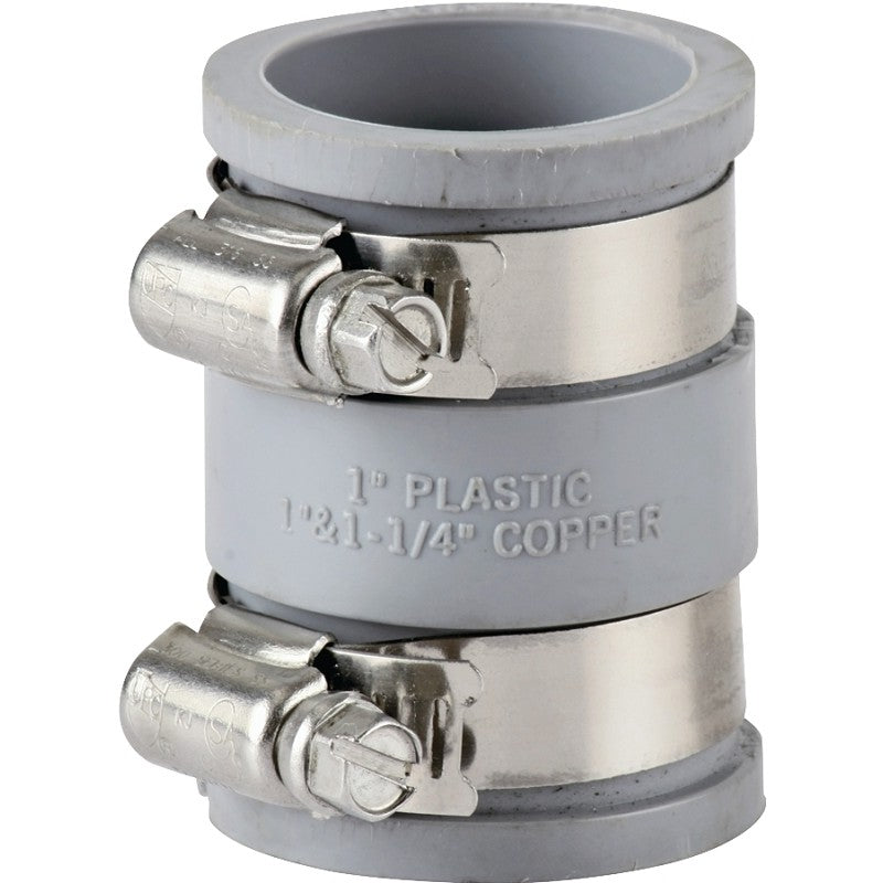 ProSource TC-150 Drain Connector, 1-1/4 x 1-1/2 in, Brass or Plastic Drain Pipes, PVC, Gray