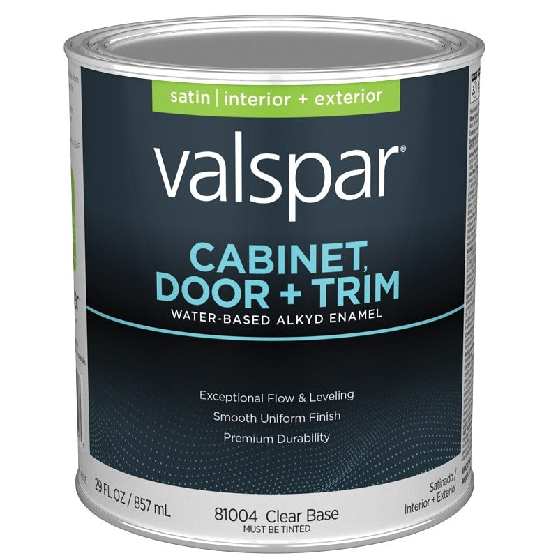 Valspar 8100 028.0081004.005 Cabinet, Door and Trim Paint Enamel, Water Base, Satin Sheen, Clear Base, 1 qt