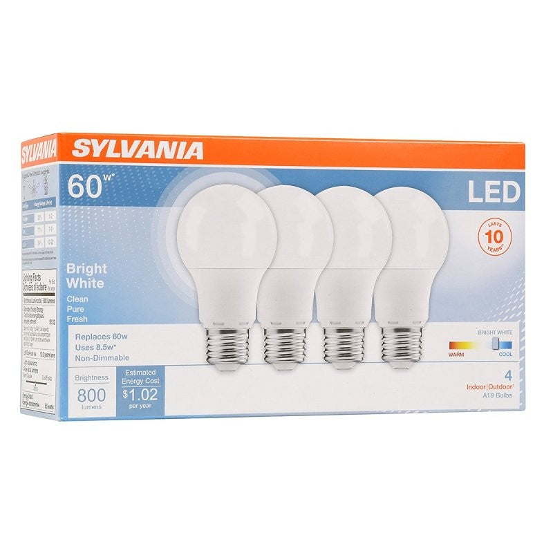 Sylvania 79704 LED Light Bulb, 120 V, 800 Lumens, 8.5 W, A19 Lamp, 60 W Equivalent, E26 Lamp Base, Frosted
