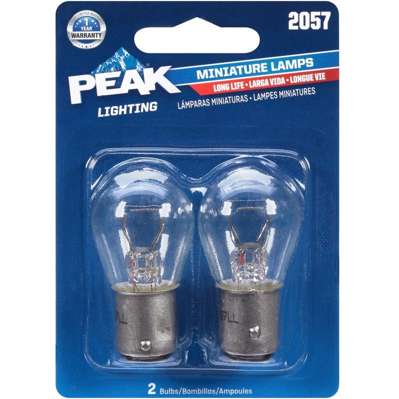 Peak 2057LL-BPP Miniature Automotive Bulb, 400 Lumens, 12.8 V, 27 W, Bayonet, Clear, Incandescent Lamp