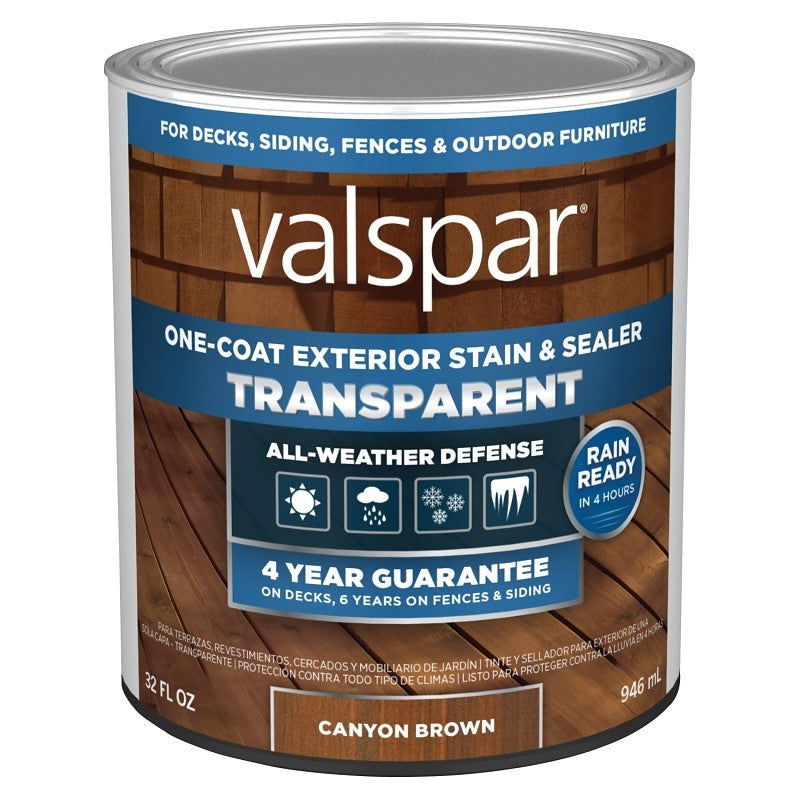 Valspar VL1028077-14 Stain and Sealer, Transparent, Canyon Brown, Liquid, 1 qt
