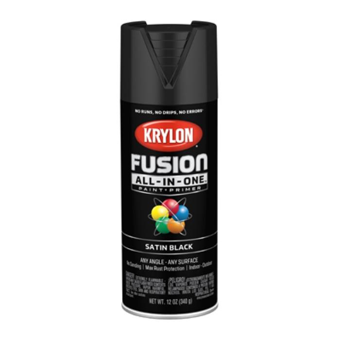 Krylon K02732007 Spray Paint, 12 oz Can, 25 sq-ft Coverage Area, Acrylic Base, Satin, Black, Exterior, Interior