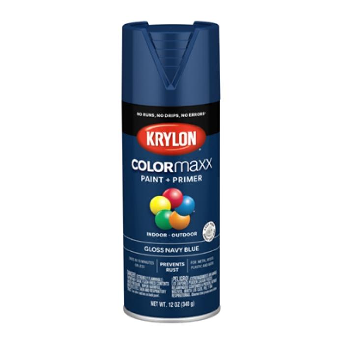 Krylon K05529007 Enamel Spray Paint, 12 oz Can, 25 sq-ft Coverage Area, Solvent Base, Gloss, Navy Blue