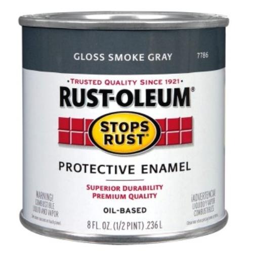 Rust-Oleum Stops Rust 7786730 Enamel Paint, Oil, Gloss, Smoke Gray, 0.5 pt, Can, 50 to 90 sq-ft/qt Coverage Area