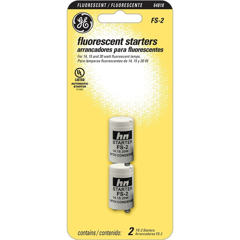 GE 64818 Fluorescent Starter, For: 14 W, 15 W, 20 W Fluorescent Lamps, 2/PK (Pack of 6)