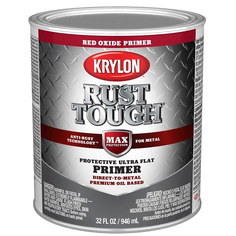 Krylon Rust Tough K09721008 Primer, Ultra Flat, Red Oxide/Rusty Metal, 1 qt (Pack of 2)
