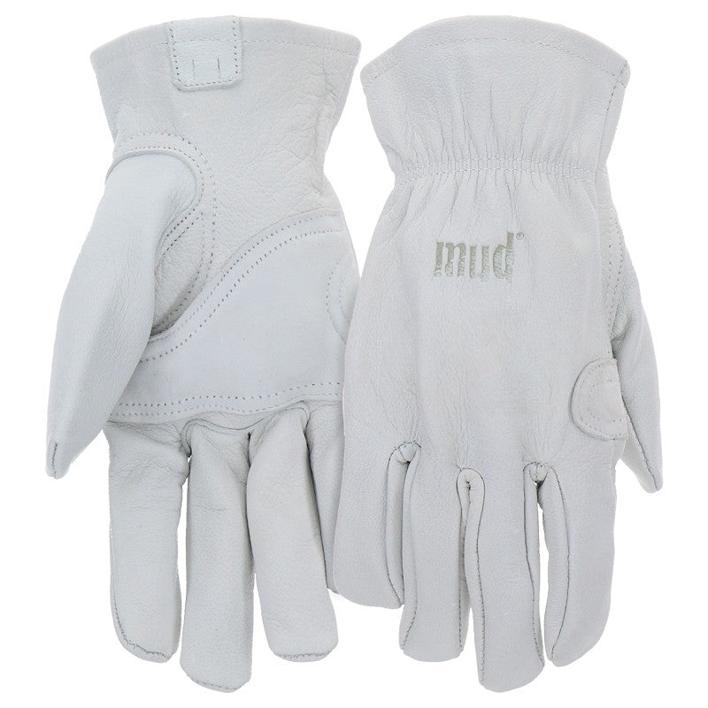 Mud MD82001-WML Gloves, Women's, M/L, Keystone Thumb, Open, Shirred Elastic Wrist Cuff, Goatskin Leather, White
