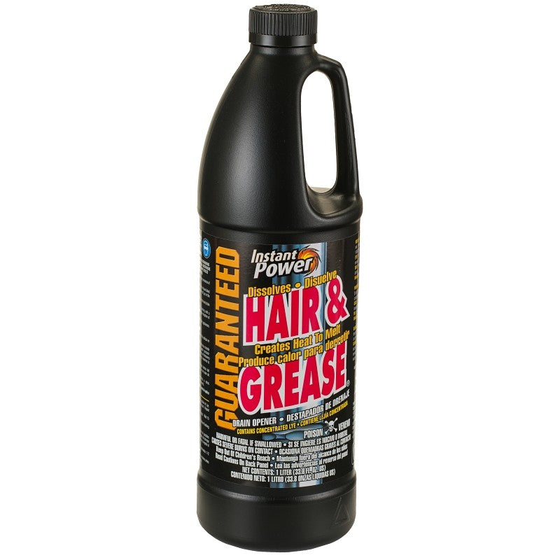 Instant Power 1969 Hair and Grease Drain Opener, Liquid, Clear, Odorless, 1 L Bottle (Pack of 12)