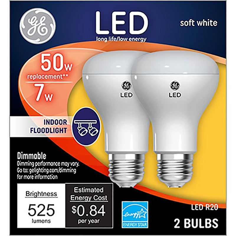 GE 93116048 Light Bulb, Directional, R20 Lamp, 50 W Equivalent, Medium Lamp Base, Dimmable, Clear, Soft White Light
