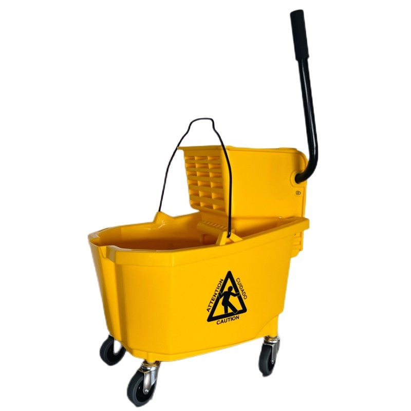 Simple Spaces 9130 Mop Bucket with Ringer, 32 qt Capacity, Plastic Bucket/Pail, Plastic Wringer, Yellow