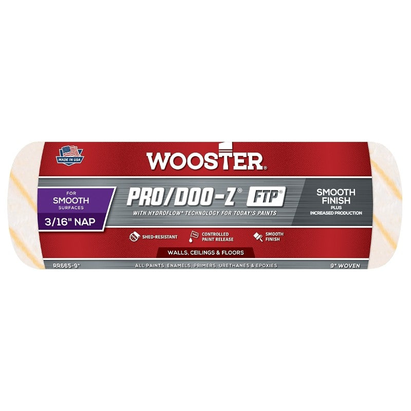 Wooster RR665-9 Roller Cover, White, 3/16 in Thick Nap, 9 in L