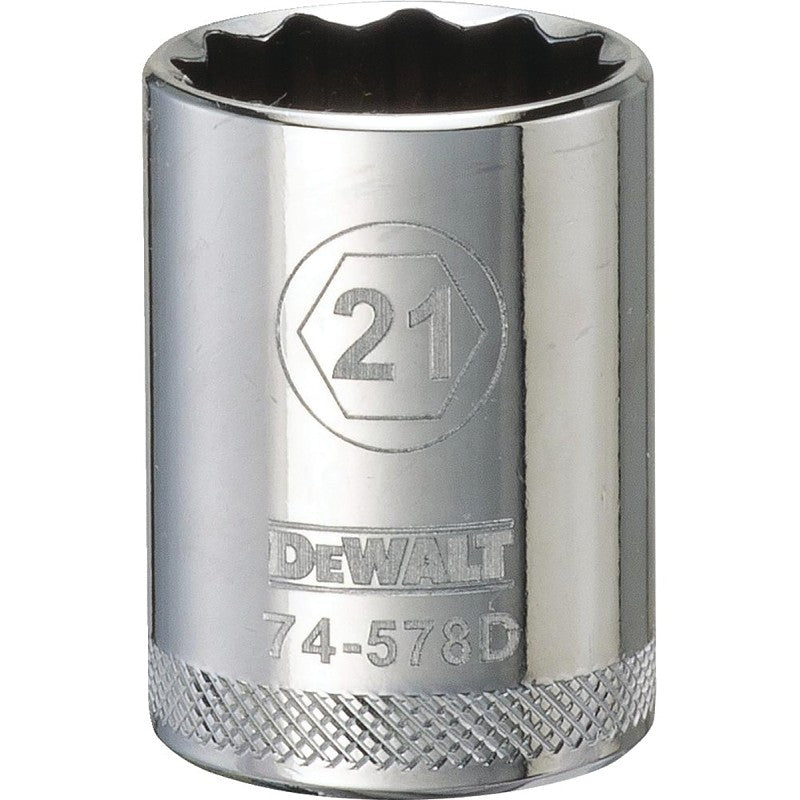 DEWALT DWMT74578OSP Drive Socket, 21 mm Socket, 1-1/2 in OAL, 1/2 in Drive, 12-Point, Vanadium Steel, Polished Chrome