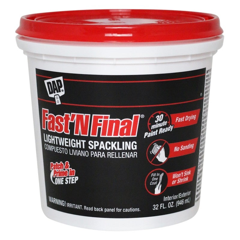 DAP 12142 Lightweight Spackling, Latex, Oil Base, White, 1 qt Tub