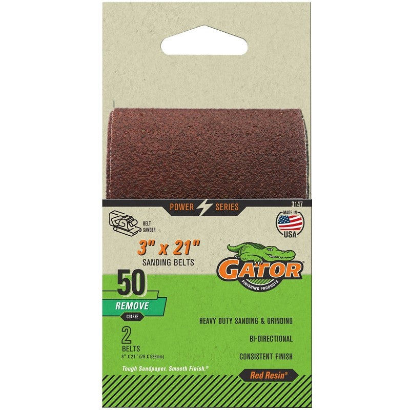 Gator 3147 Sanding Belt, 3 in W, 21 in L, Aluminum Oxide Abrasive, 50 Grit, Coarse