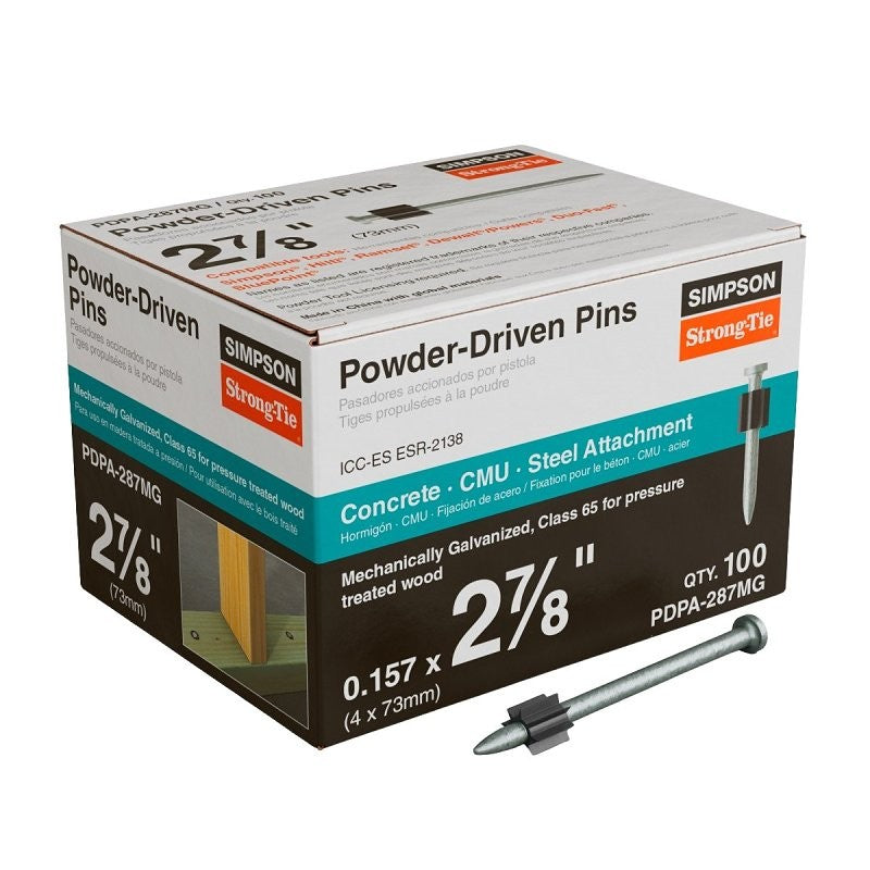 Simpson Strong-Tie PDPA PDPA-287MG Powder Driven Pin, 0.157 in Dia Shank, 2-7/8 in L, Mechanically Galvanized