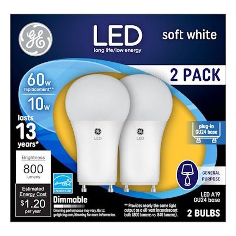 GE Industrial Solutions 93095629 LED Bulb, General Purpose, 800 Lumens, 10 W, A19 Lamp, GU24 Lamp Base, Dimmable