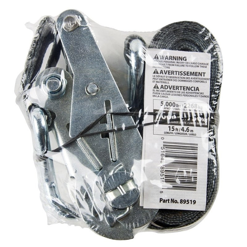 Keeper 89519 Tie-Down, 1-3/4 in W, 15 ft L, Yellow, 1666 lb Working Load, Double J-Hook End (Pack of 4)
