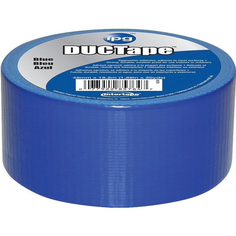 IPG 6720BLU Duct Tape, 20 yd L, 1.88 in W, Polyethylene-Coated Cloth Backing, Blue